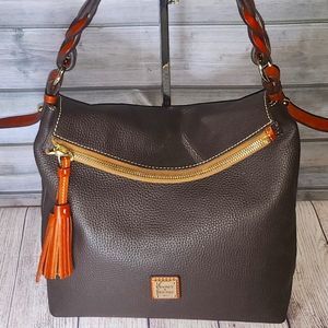Dooney & Bourke Dark Brown Shoulder Bag with Orange Accents